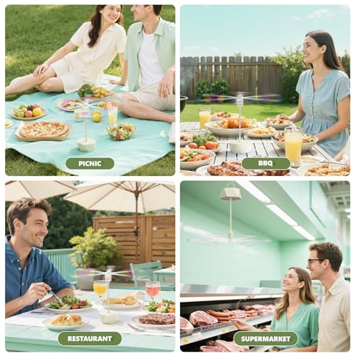 Portable Battery-F powered Fly Fans 6-Pack with Flexible Goose-Neck Blades - Indoor Outdoor Table Fans, Beige - Variation of THIS listing