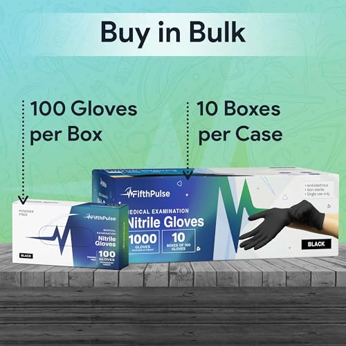 Black Nitrile Exam Gloves Large Case of 1000 - Latex-Free, Powder-Free, Textured Grip, Medical Grade, Disposable for Food & Lab Use - Click-Medical
