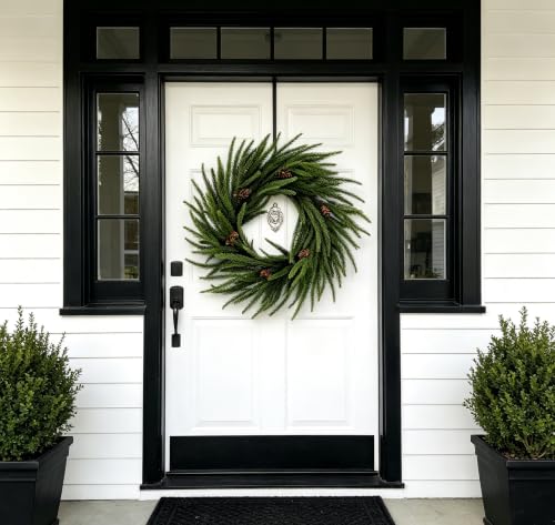 21-inch Norfolk Pine Wreath Christmas Front Door Decor - Real Touch & Pinecones