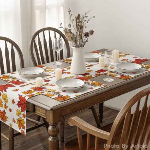 Artoid Mode Maple Leaves Fall Placemats Set of 4, 12x18 Inch Thanksgiving Seasonal Table Mats for Party Kitchen Dining Decoration