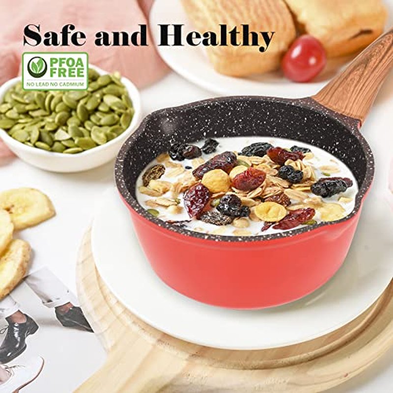 MINLUFUL Nonstick Saucepan with Lid, 1.8 Quart Classic Black Granite Coated Pasta Soup Pot for All Stovetops, 7 Inch Small Sauce Pan for Cooking Sauce Soup and Milk