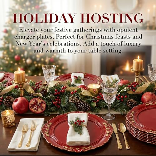 Red Charger Plates 13 Inch Embossed Plastic Set of 6 for Wedding & Party – Umisriro
