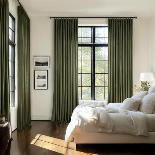 Drapenova Olive Green Velvet Blackout Curtains 2 Panels 40x84 Inches for Living Room & Bedroom