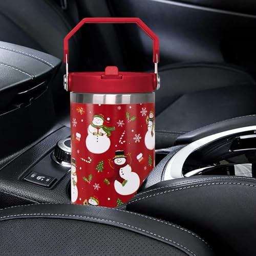 Christmas Snowman 30oz Travel Tumbler with Lid & Straw – Insulated Cup, Handles
