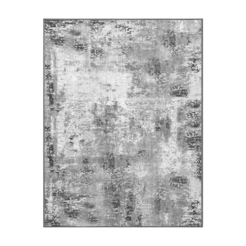 Grey 8x10 Abstract Boho Area Rug - Machine Washable Non-Slip Faux Wool Indoor Carpet