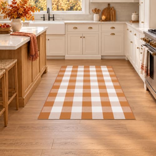 Caramel Buffalo Plaid Rug 3 x 5 ft for Entryway, Porch & Indoor Use - Farmhouse Style
