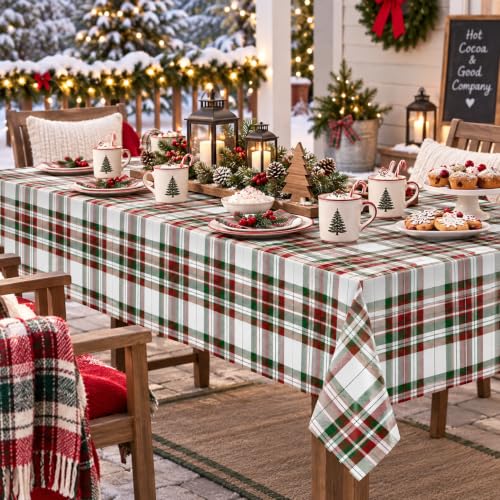 6Pcs Christmas Plaid Tablecloths 54x108 in Red & Green - disposable, waterproof party backdrop