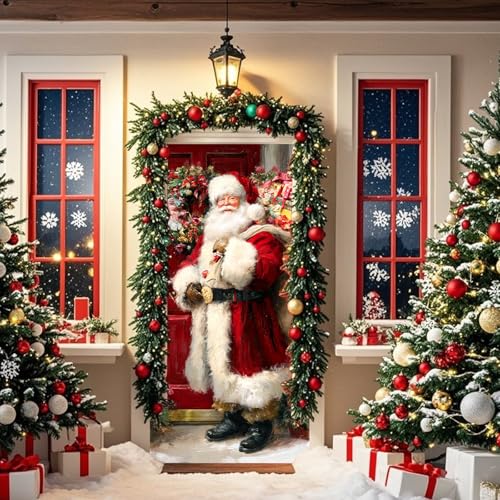 Winter Merry Christmas Santa Claus Door Cover 35x71 Inches LU90090 Polyester - Nuxovilar