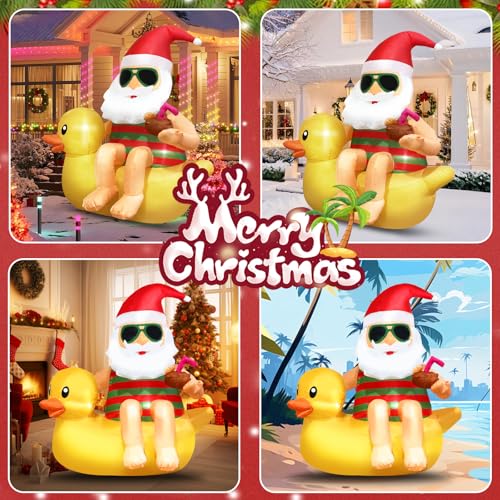 EYOYDE Christmas Inflatable Santa on Duck Outdoor Decor 4.5ft with LED Lights