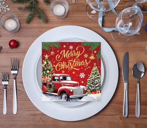 Christmas Party Paper Napkins 50pcs - Festive Red & Tree Design, Holiday Tableware