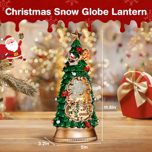 Elevonix Christmas Tree Snow Globe Lantern with Music & Timer - Lighted Holiday Decoration