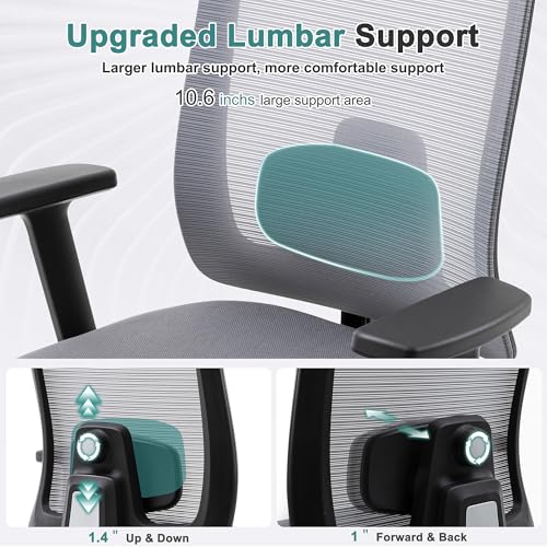 Ergonomic Mesh Office Chair with Adjustable Lumbar Support & Headrest - Gray Task Chair for Home & Work