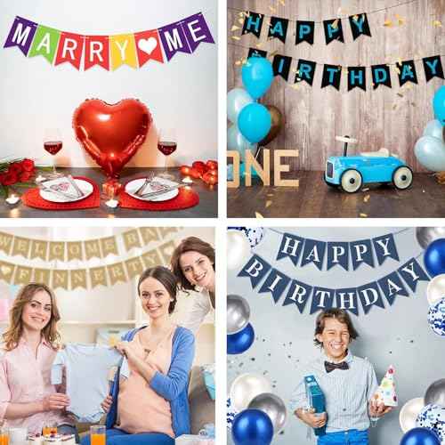 24pcs Blank DIY Black Banner Set, Personalized Banner Party Decorations Supplies Custom Signs, Customize Handwriting Banners for Birthday, Wedding, Baby Shower and Graduation Party Decorations