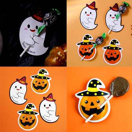 Halloween Lollipop Cards Candy Holder, Sugar-Loaf Candy Gift Package Wrapping, Halloween Party Decorations, Candy Party Favors Greeting Cards for Kids, Trick or Treat Candy Card (100PCS) (Halloween)