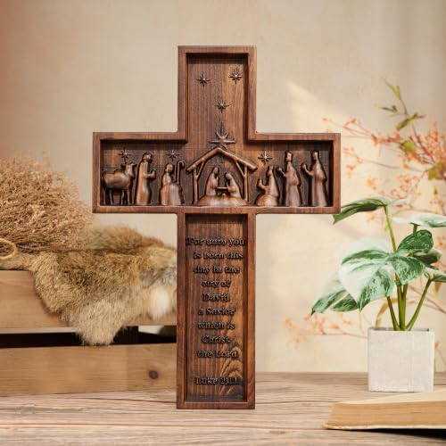 13.78in Handmade Catholic Nativity Wall Cross - Christmas Faith Gift