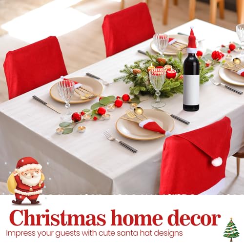 96 Pcs Christmas Chair Covers and Santa Hats Silverware Holders by Chumia