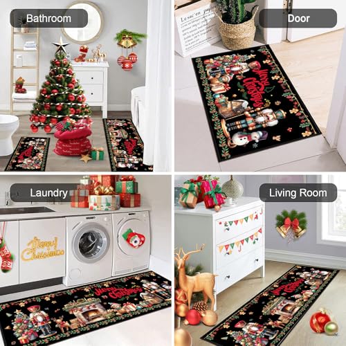 UIHGUHO 2-Piece Christmas Nutcracker Kitchen Rug Set Black 1.5x3.9 ft