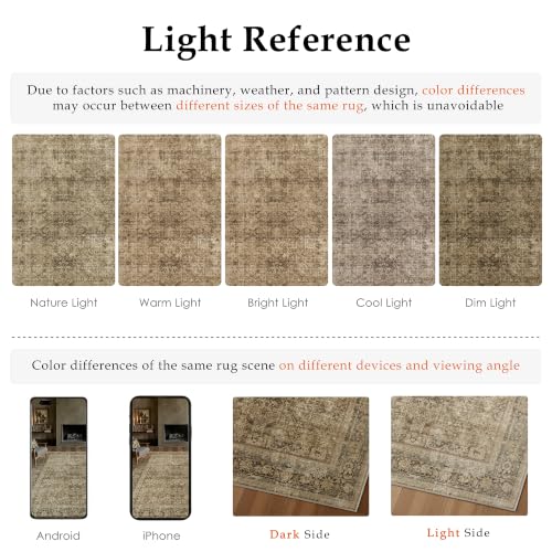Accent Brown 8x10 Area Rug - Washable Vintage Neutral Living Room Carpet