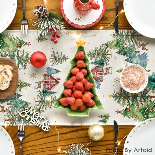 Artoid Mode Xmas Tree Table Runner 13x108 Inch Green Holiday Decor