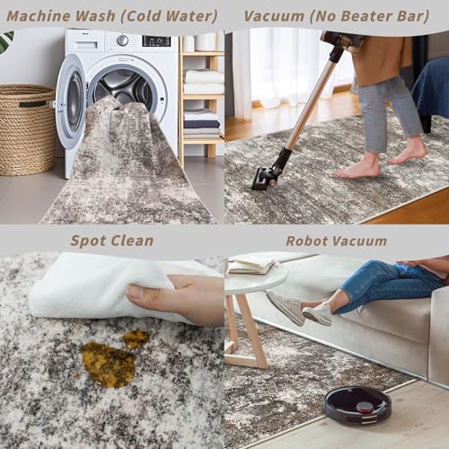BYYVOO 3' x 10' Brown Beige Non-Slip Washable Runner Rug for Hallway & Kitchen