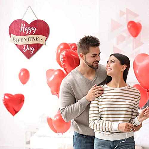 Jetec Happy Valentine's Day Sign Red Heart Wooden Sign Valentine Heart Wall Hanging decor for Table Window Door Wall Decor