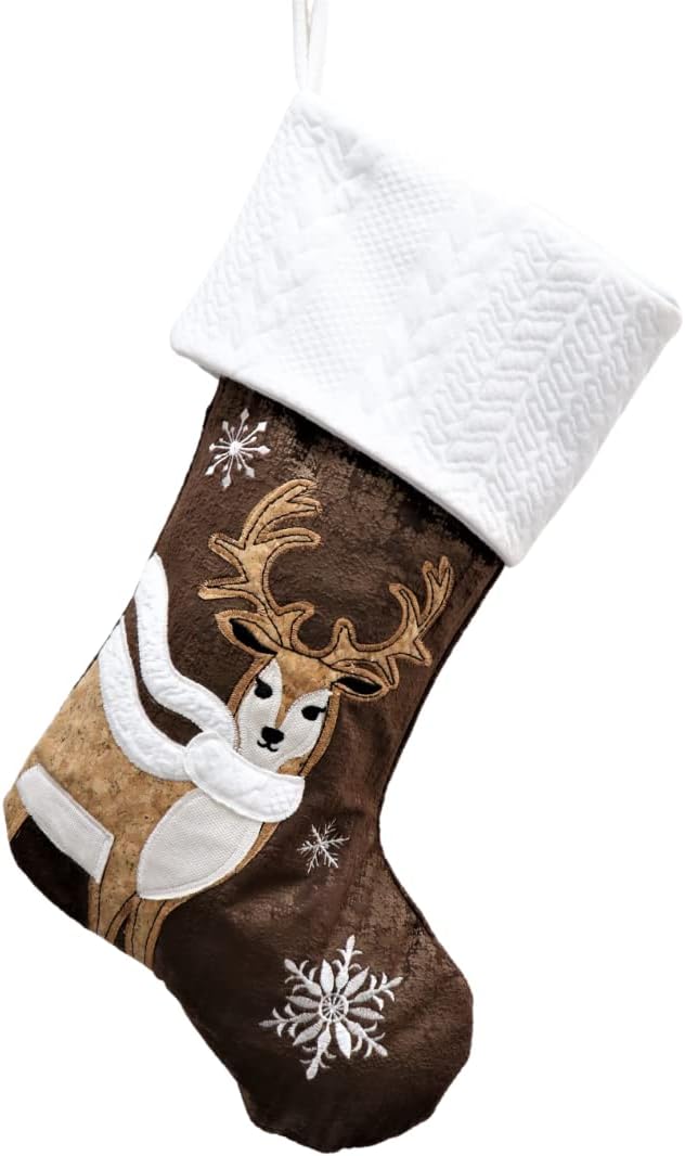 Wooden Reindeer Decoration with Scarf & Snowflake Stocking - 18"x11" Holiday Decor