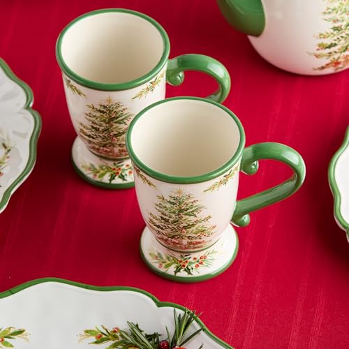 Cerified International Holiday 16oz Christmas Tree Mug Set - Dishwasher Safe Drinkware for Coffee Tea Cocoa