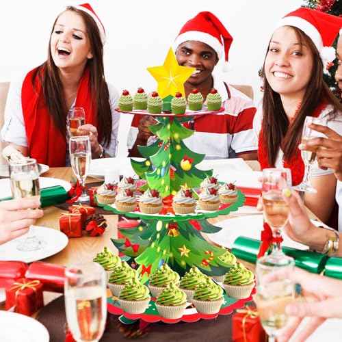 3-Tier Christmas Tree Cupcake Stand ? Santa and Snowman Dessert Display Holder for Holiday Party Table, Winter Celebrations, and Christmas Decorations