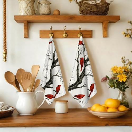 Cardinal Christmas Kitchen Towels, Absorbent 16x24 Dish Hand Towels