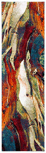 SAFAVIEH Glacier Collection 2'3" x 8' Red/Green GLA126Q Modern Abstract Non-Shedding Living Room Entryway Foyer Hallway Bedroom Runner Rug