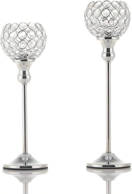 VINCIGANT Silver Crystal Votive Candle Holders Set of 2 – Elegant Tealight Stands for Weddings & Home Decor