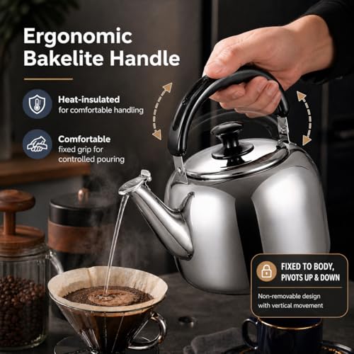 3.1 Quart Whistling Stovetop Tea Kettle - Food Grade 316 Stainless Steel, Fast Boil with Ergonomic Handle