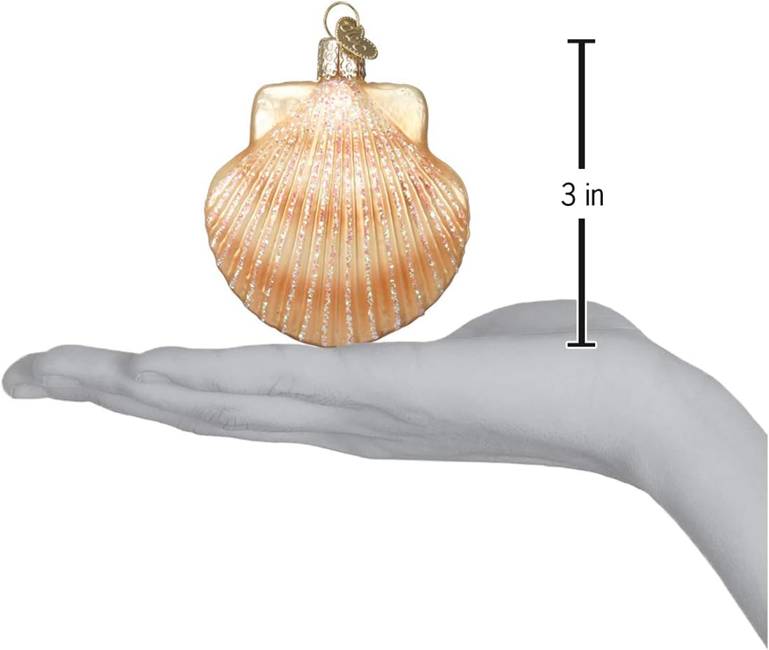 Beach Shells Glass Blown Ornaments for Christmas Tree - Junonia Shell, Tan/Brown/White/Gold