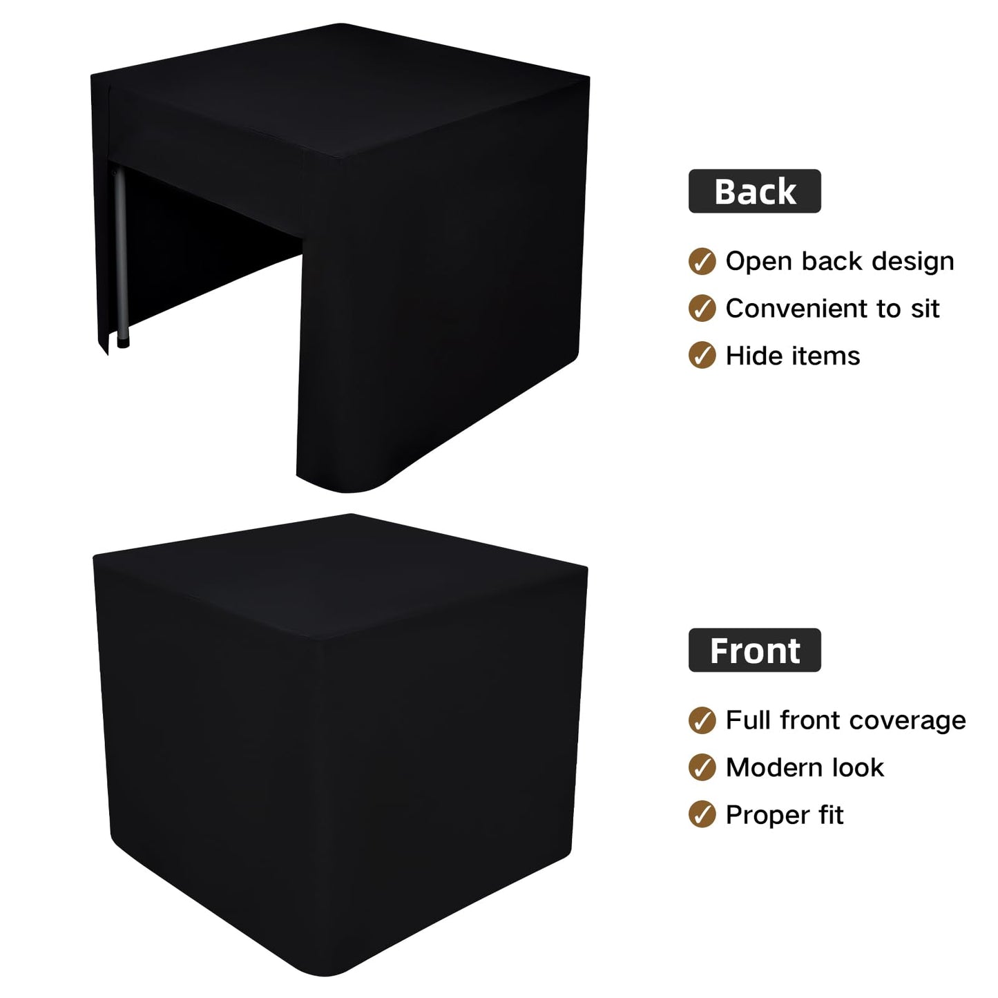 Nacuci 34X34 Inch Black Square Fitted Tablecloth Open Back Fitted Table Cloth Washable Polyester for Folding Table Display Trade Show Party Wedding Banquet Birthday