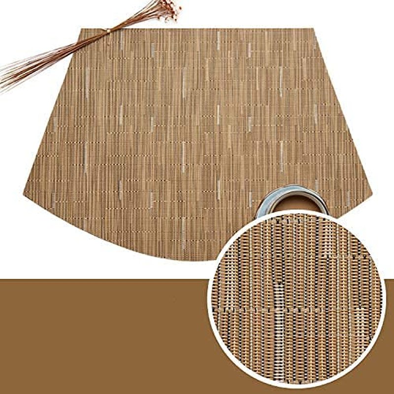 SHACOS Small Round Table Placemats Set of 5 Woven Vinyl Wedge Placemats with Centerpiece Round Table Mats Heat Resistant Wipe Clean (5, Tan)