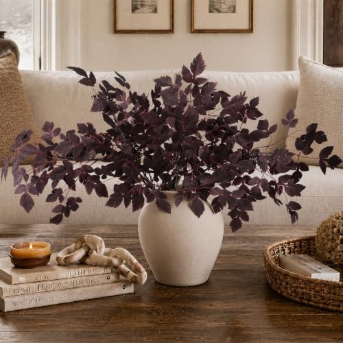 HyeFlora Burgundy Cimicifuga Faux Plant Stems, 28.7 in Artificial Greenery, 4-Pack for Home & Garden Decor