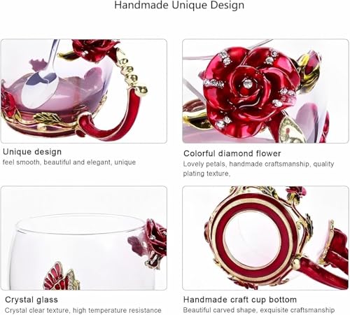 FDINF Red Butterfly Rose Glass Tea Cup with Spoon – Gift Gift Box