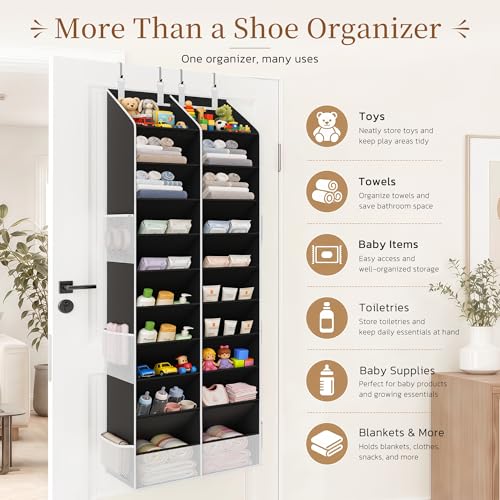 Criusia Over-the-Door Shoe Organizer Black, 10-Tier Hanging Shoe Storage for 20-30 Pairs