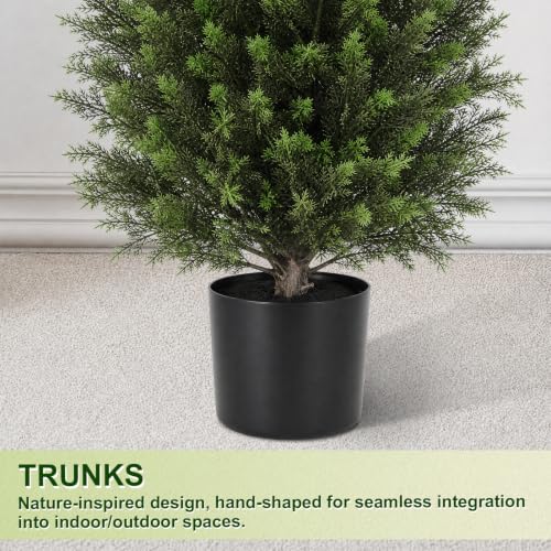 VIVATREES 4FT Artificial Cedar Topiary Tree in Black Planter UV-Resistant Outdoor Decor