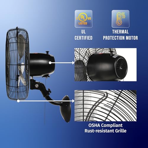16 Inch Pro Series Oscillating Wall Mount Fan - Heavy Duty Industrial Ventilation - Tornado Variation 1