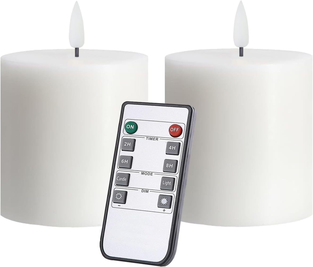 Flameless LED Candles Set of 2 - 3x3 Inch Dimmable Ivory Wax Pillars with Remote Control & Timers for Home Decor