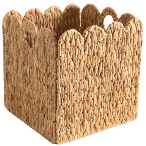 Natural Wicker Storage Baskets Set - Light Beige 12x12x12in Foldable Boho Cubes (4-Pack)