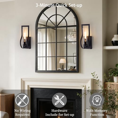 Black Battery Operated Wall Sconces Set of 2 - Modern Dimmable Wall Lights with Remote and 3 Color Temperatures