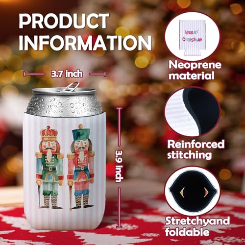 SJDFCSA Christmas Nutcracker Reusable Neoprene Can Cooler Sleeve - Pink Merry Christmas Theme, 4 Pack