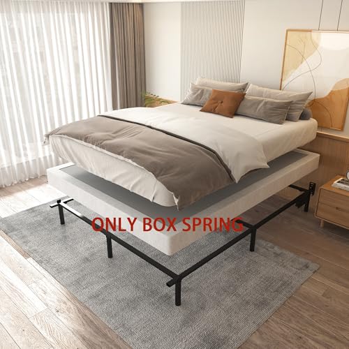 LUMUNANCE 4-Inch Queen Low Profile Metal Box Spring Bed Base with Fabric Cover