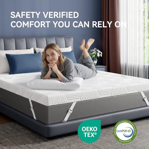 White 2 Inch King Size Gel Memory Foam Mattress Topper - Washable Cover