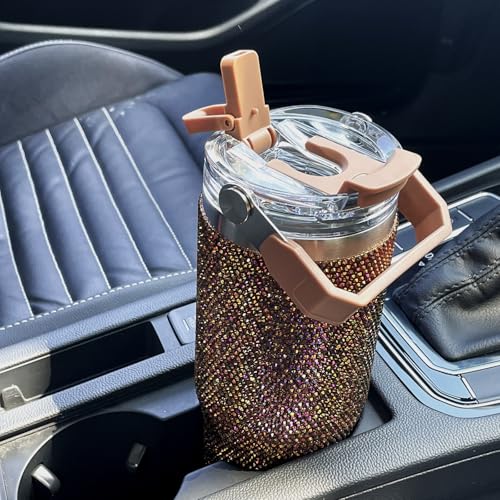 30oz Rhinestone Bling Insulated Travel Tumbler with Handle & Leakproof Lid - Coffee Edition