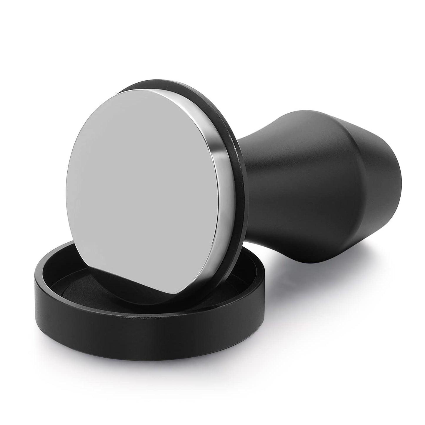 Normcore V4 Coffee Tamper 53.3mm - Spring-Loaded Tamper - Barista Espresso Tamper with 15lb / 25lb / 30lbs Replacement Springs - Anodized Aluminum Handle and Stand - Flat Base, Black