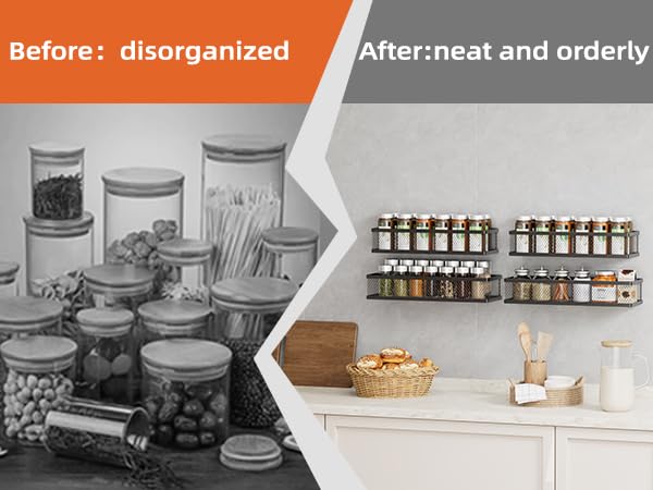 Black Wall Mount Spice Rack Set - 4 Pack Pantry & Kitchen Organizer