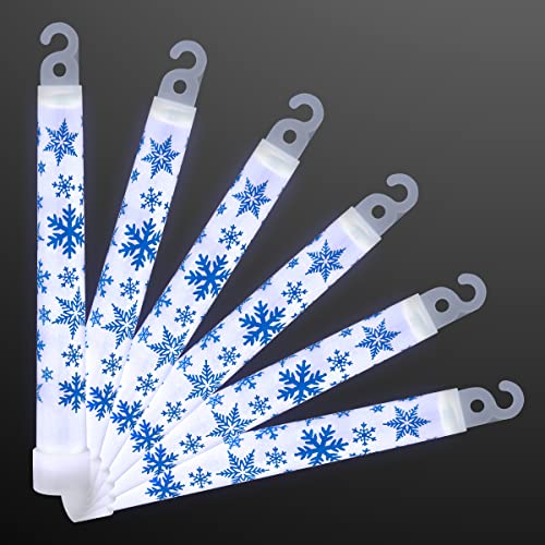 White Christmas Glow Sticks with Blue Snowflake Print Pack of 25 Holiday Party Lights
